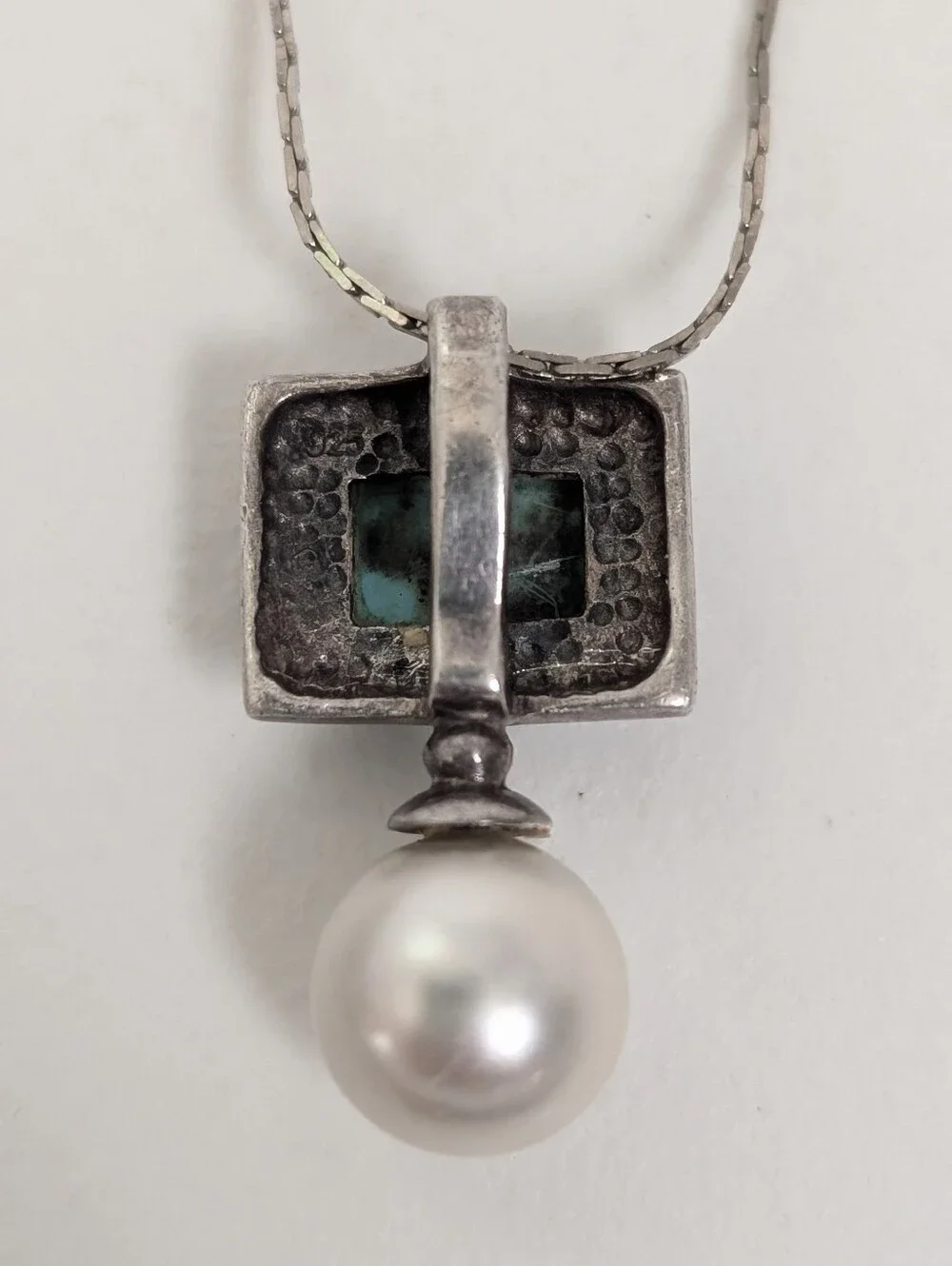 Sterling Turquoise & Pearl Pendant Necklace 925 - Picture 4 of 7